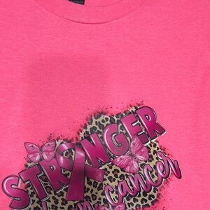 Gildan Pink Stronger Tee with Butterfly and Ribbon Design